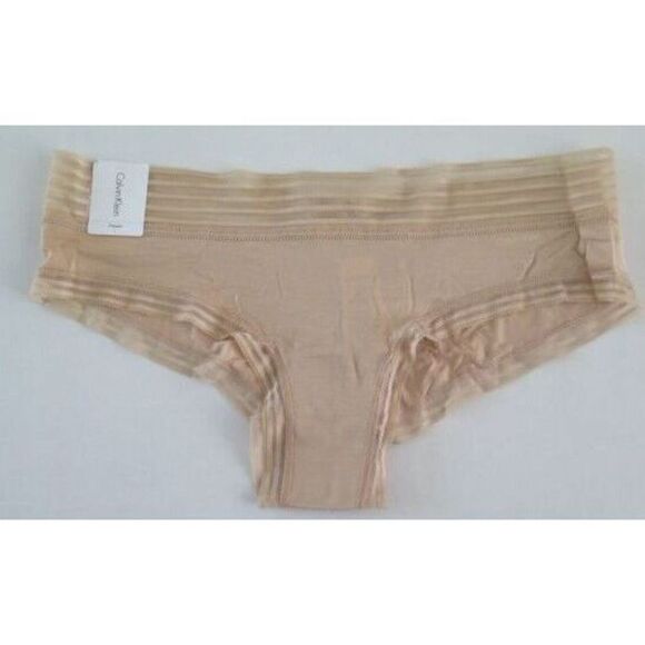 Calvin Klein QD3672 265 Women's Sz Large Beige Modal Mesh Hipster Panties - Picture 1 of 2